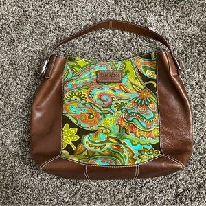 Kate Spade paisley canvas and leather tote bag brown green